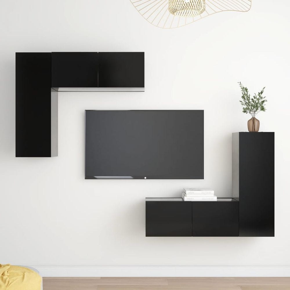 Vidaxl 4-dielna súprava TV skriniek čierna drevotrieska